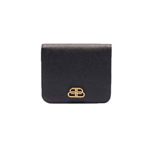 Balenciaga BB Black Leather Compact Wallet Trifold Made in Italy